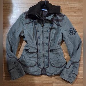 Womens Y2K Vintage Grunge Olive Green/Brown Army Jacket Size S